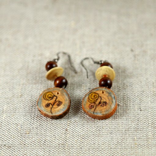 Pendientes pirograbados - Flores